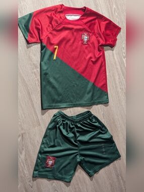 Portugal Kids Red & Green Soccer Jersey and Shorts Set